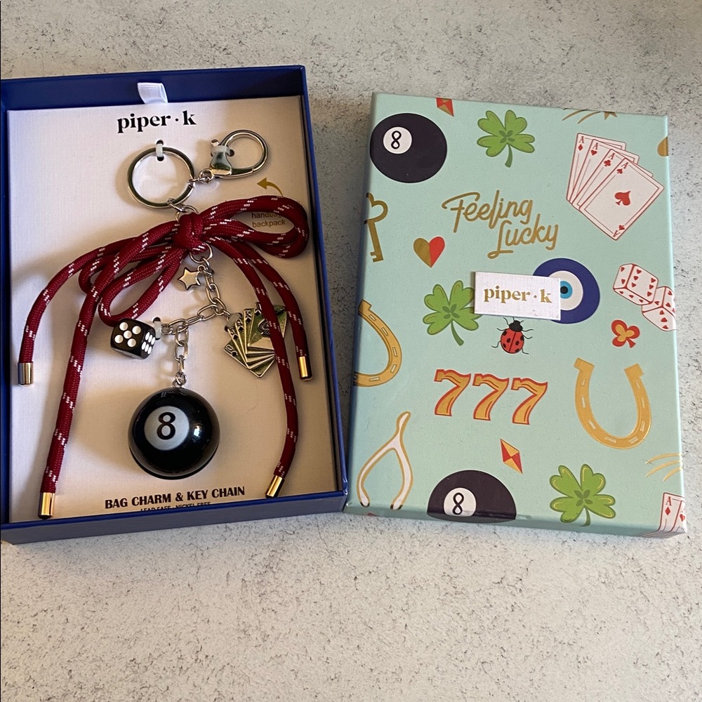 Piper.K Lucky 8 Ball Bow Bag Charm Keychain Casino Coquette Accessory New